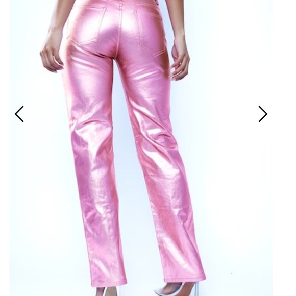 Pink Metallic Coated Denim Straight Leg Jeans - Picture 2 of 2
